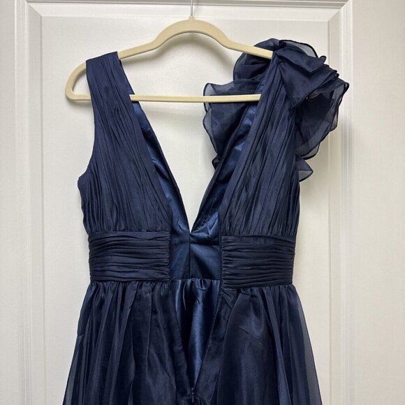 Mac Duggal Size 0 Navy 49494 Sleeveless Chiffon A-Line Midi Cocktail Dress Prom - Picture 9 of 11